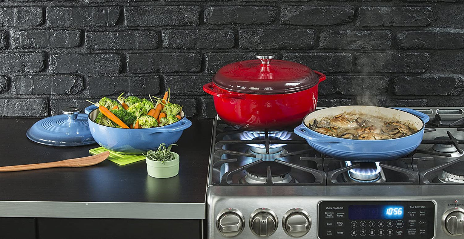 3.6 Quart Cast Iron Casserole Pan. Red Enamel Cast Iron Casserole Dish with Dual Handles and Lid (Island Spice Red)